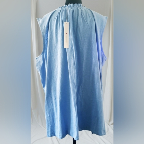 Boho Cotton 2X Knit Embroidered Lace Notch V-Neck Sleeveless Swing Tank Top - Picture 5 of 10